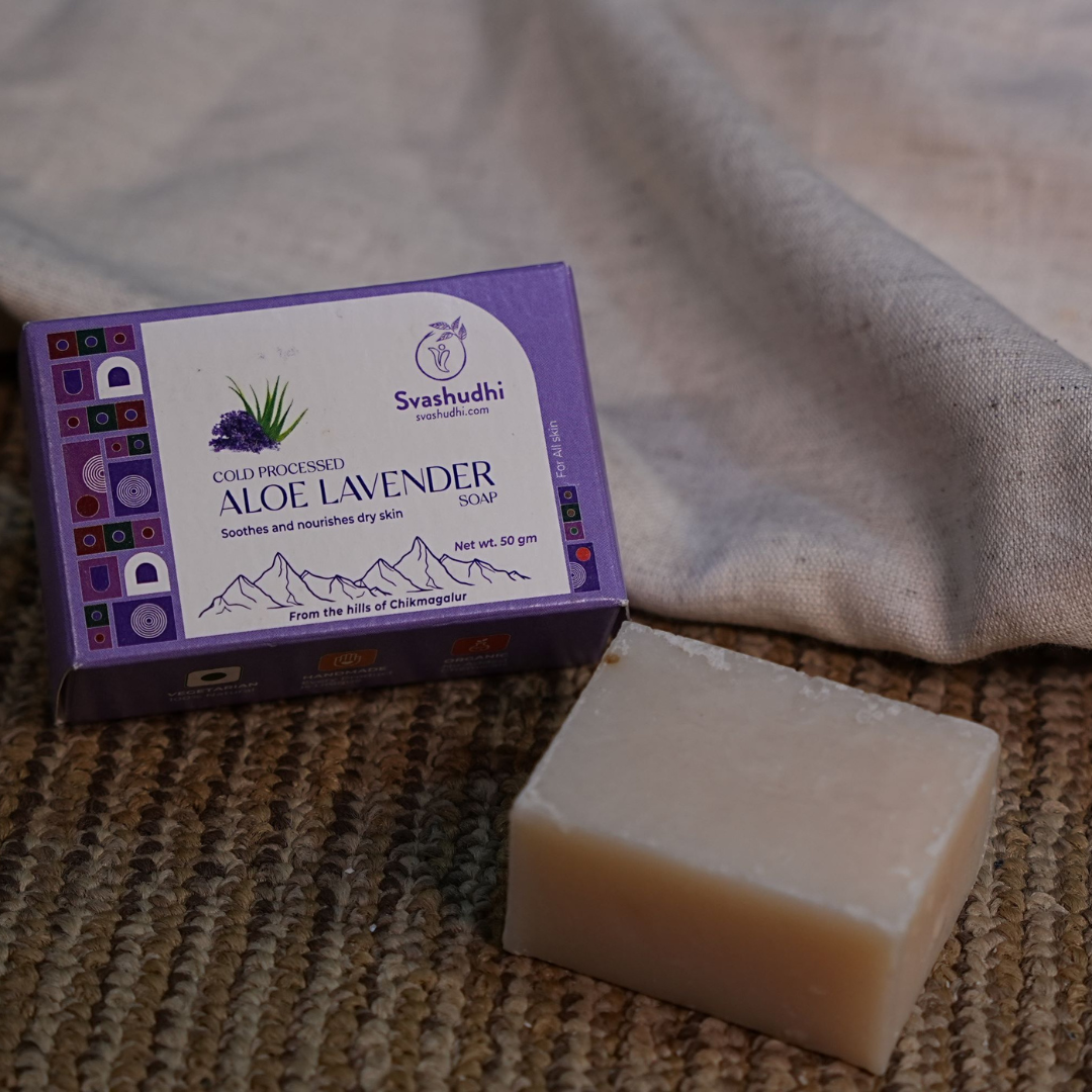 Cold processed Aloe Lavender Soap | Nourishing and Moisturising for All Skin Types | Suitable for Infants | 50 gms