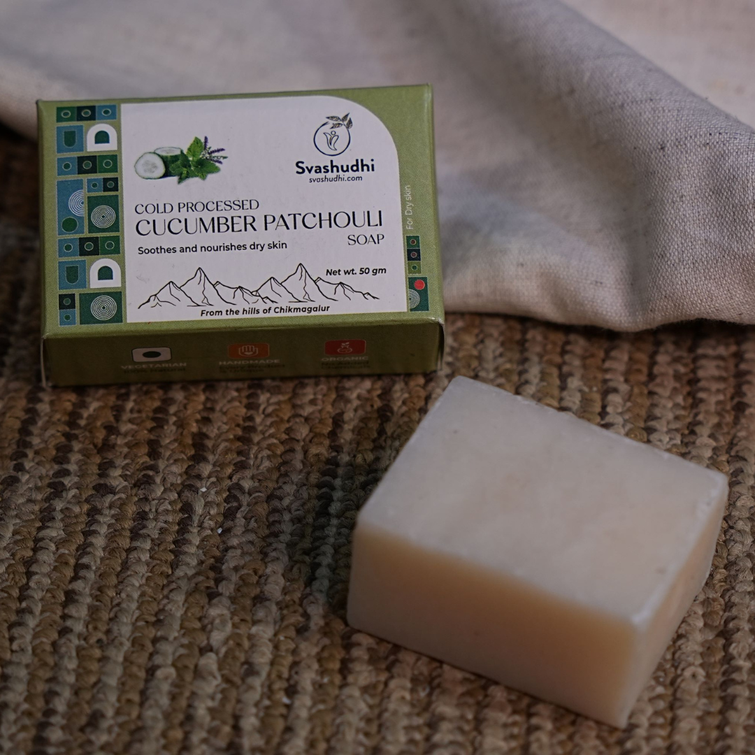 Cold processed Cucumber & Patchouli Soap | Soothing, Firming, and Anti-Acne Skin Benefits | 50 gms