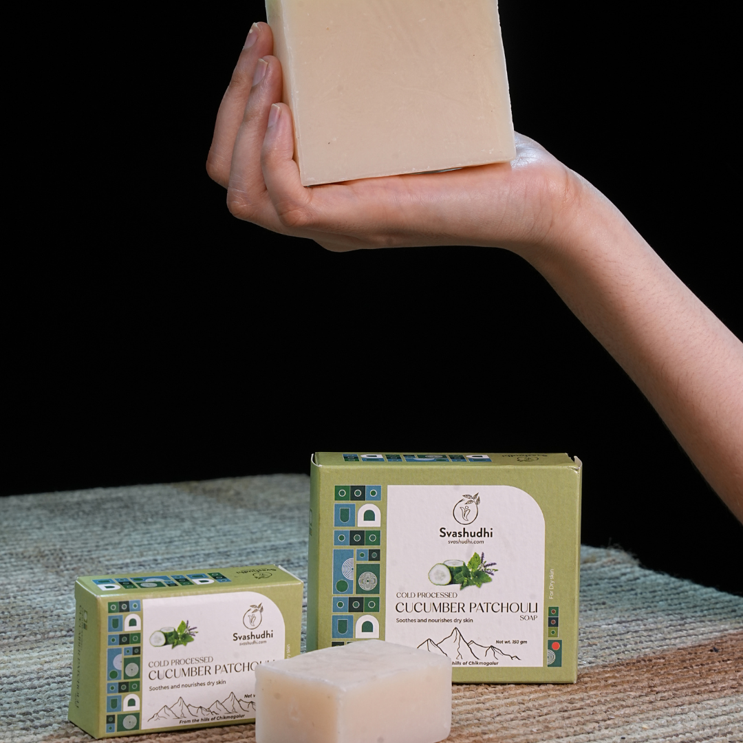 Cold processed Cucumber & Patchouli Soap | Soothing, Firming, and Anti-Acne Skin Benefits | 150 gms