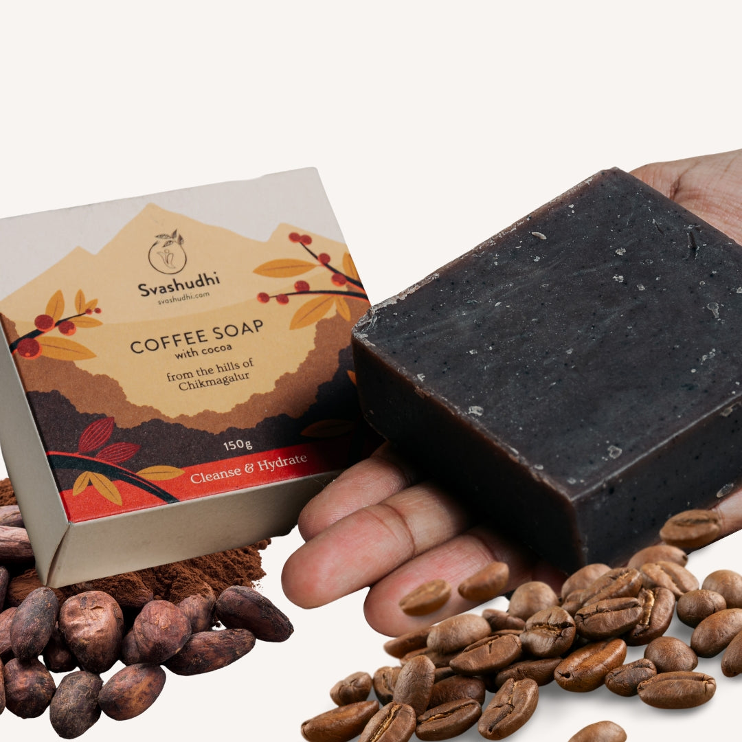 Cold-Processed Coffee Soap with Cocoa| Ideal for Dull and Dry Skin | Gentle Cleanse | Nourish | Exfoliate | Moisturise | 150 gms